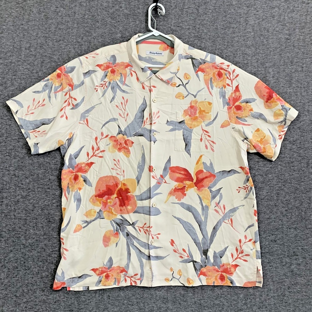 Tommy Bahama Hawaiian Camp Short Sleeve Shirt Men XXL 100% Silk Resort Floral